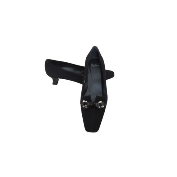 Stuart Weitzman Black Kitten Heel Pumps With Bow Accent SZ 7 1/2M - Picture 1 of 7